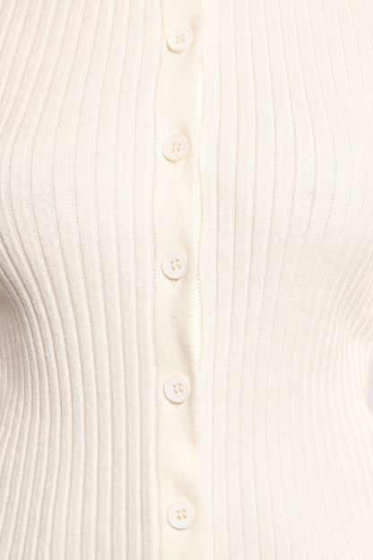 Searie Ribbed Cardigan Top - Cream